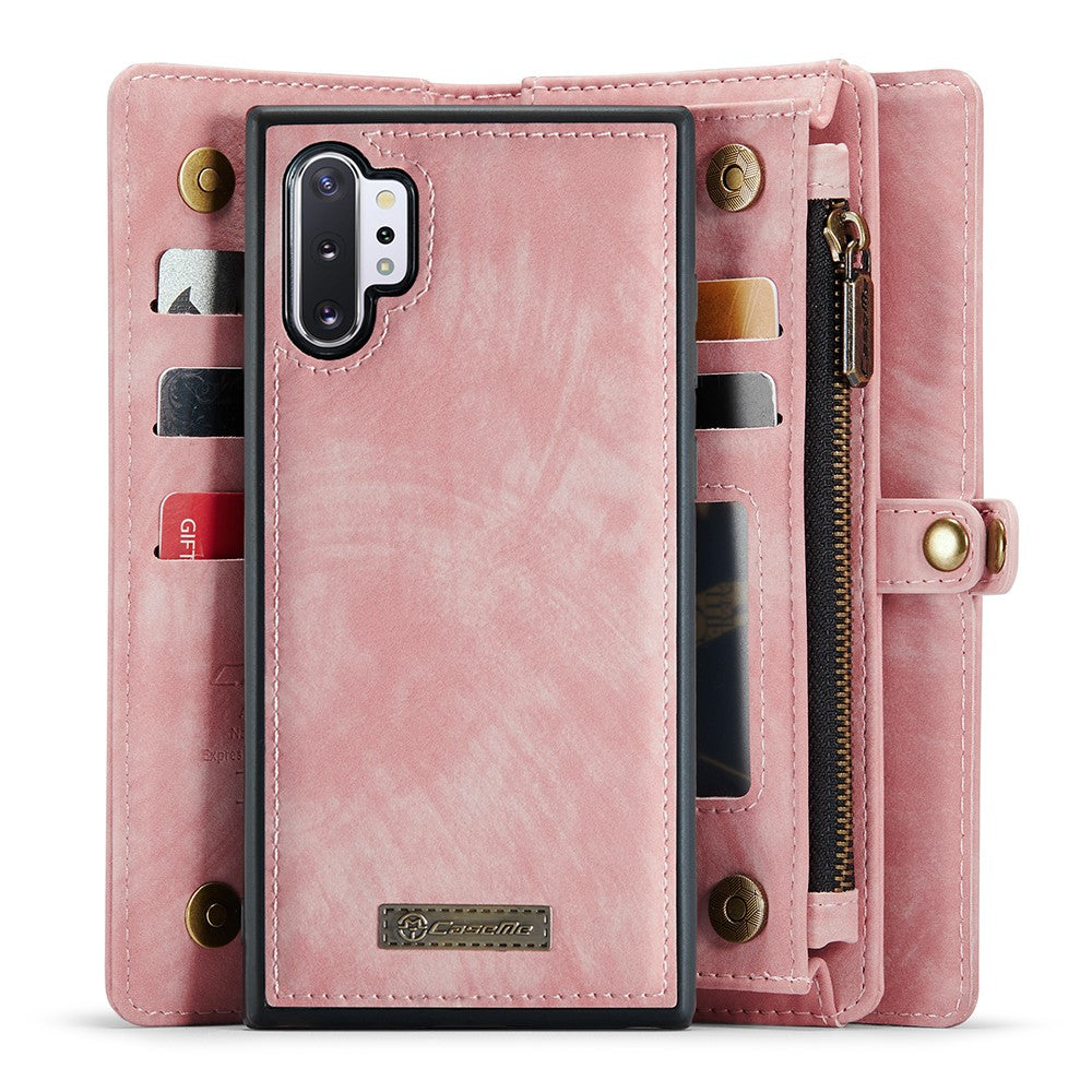 CASEME 008-serien för Samsung Galaxy Note 10 Plus / 10 Plus 5G 2-i-1 avtagbart magnetiskt plånboksfodral PU-läder dragkedja stativ skyddande mobilfodral