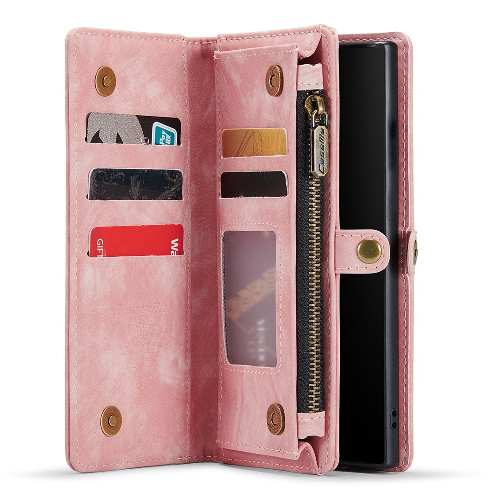 CASEME 008-serien för Samsung Galaxy Note 10 Plus / 10 Plus 5G 2-i-1 avtagbart magnetiskt plånboksfodral PU-läder dragkedja stativ skyddande mobilfodral