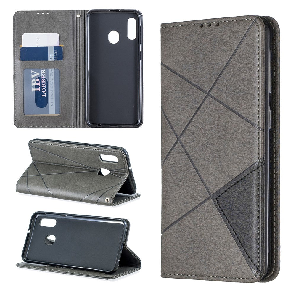 Kortlomme-lædercover med geometrisk mønster til Samsung Galaxy A20e / A10e