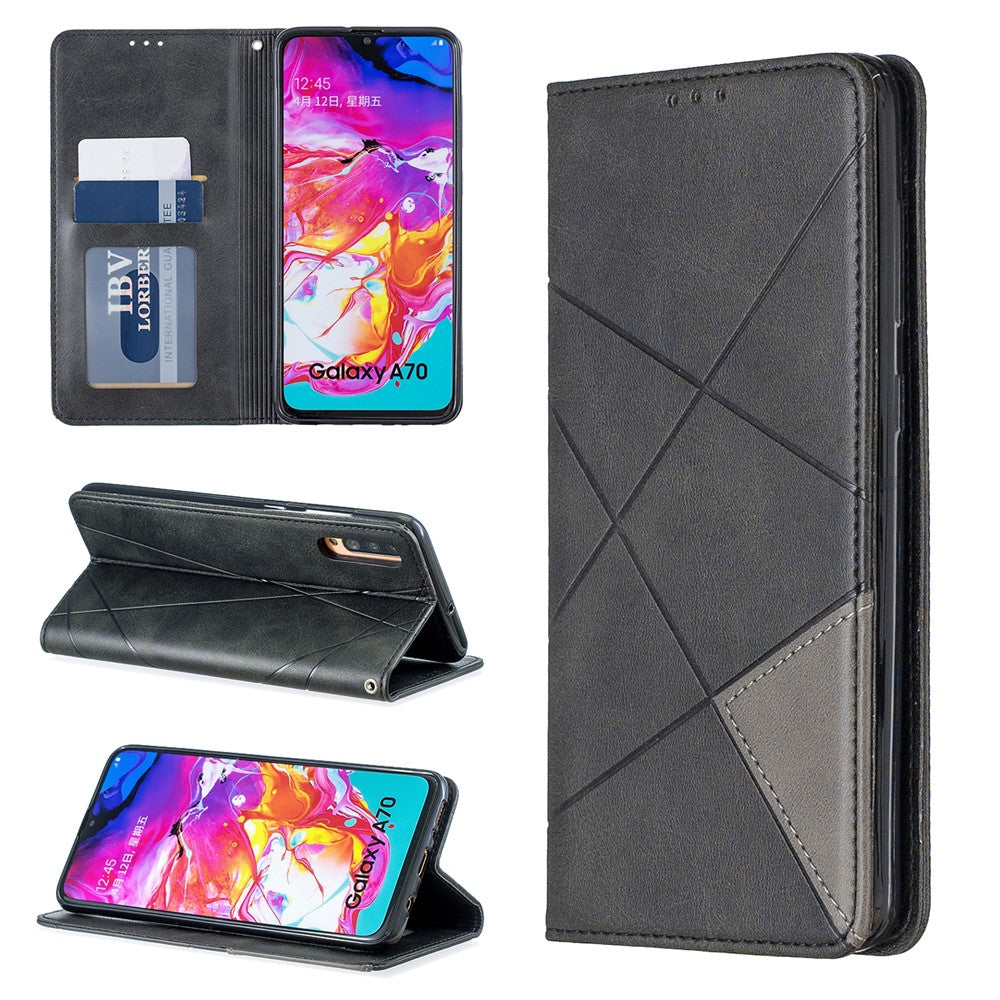 Geometriskt mönster i läder med korthållare till Samsung Galaxy A70