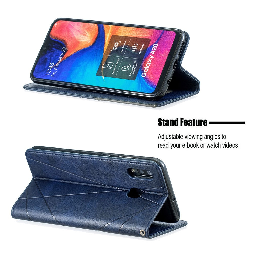 Geometrisk mønster læder stander-etui med kortlommer til Samsung Galaxy A20 / A30