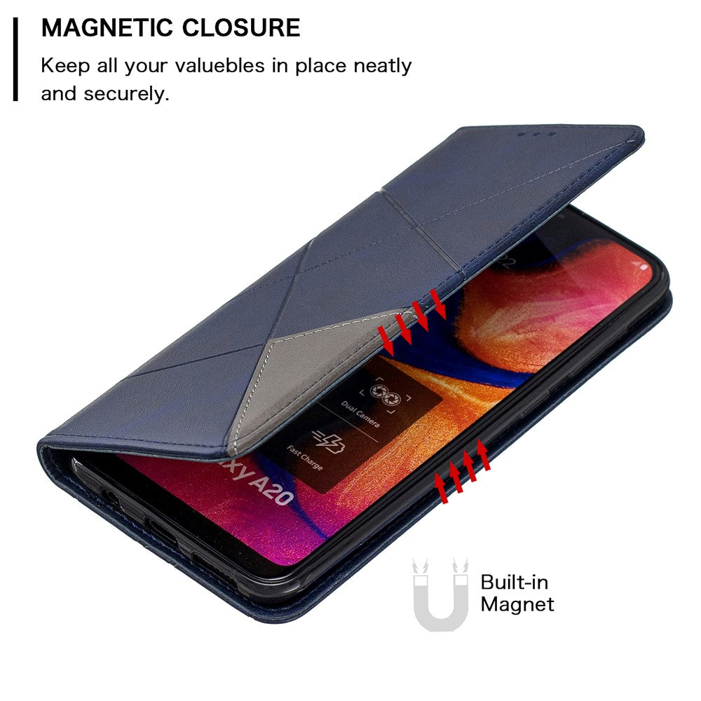 Geometrisk mønster læder stander-etui med kortlommer til Samsung Galaxy A20 / A30