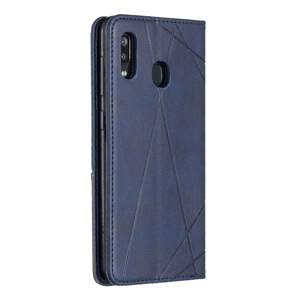Geometrisk mønster læder stander-etui med kortlommer til Samsung Galaxy A20 / A30