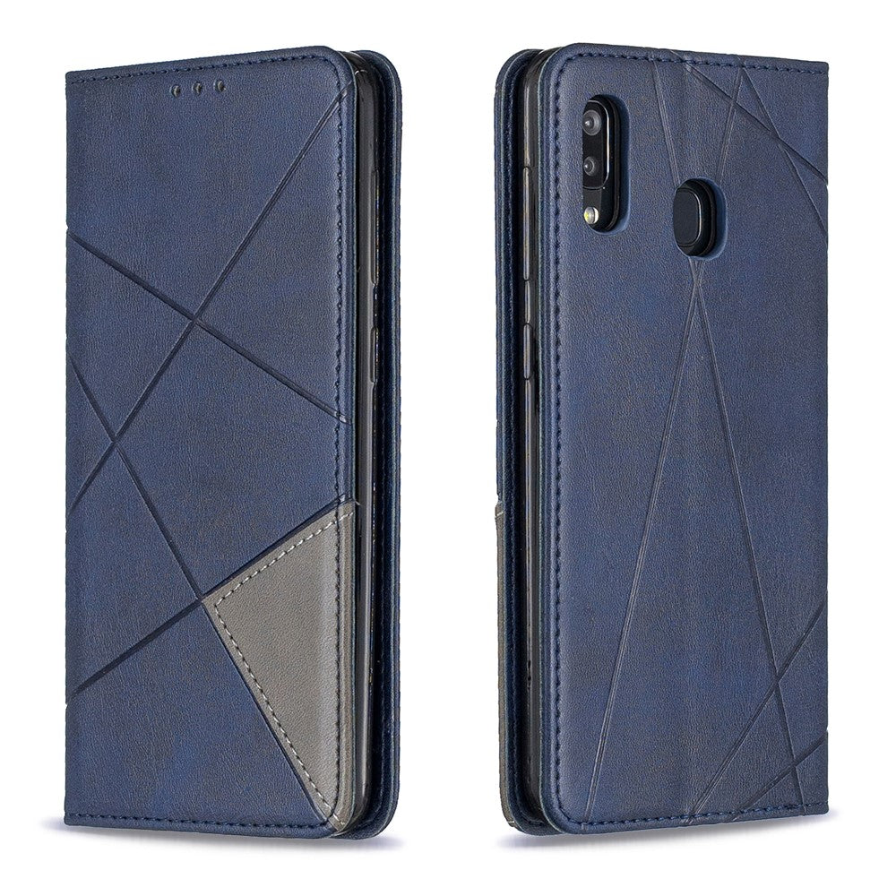 Geometrisk mønster læder stander-etui med kortlommer til Samsung Galaxy A20 / A30
