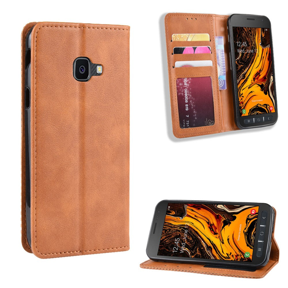 Självabsorberande plånboksfodral i vintage-stil i PU-läder för Samsung Galaxy Xcover 4 / Xcover 4s / G398F