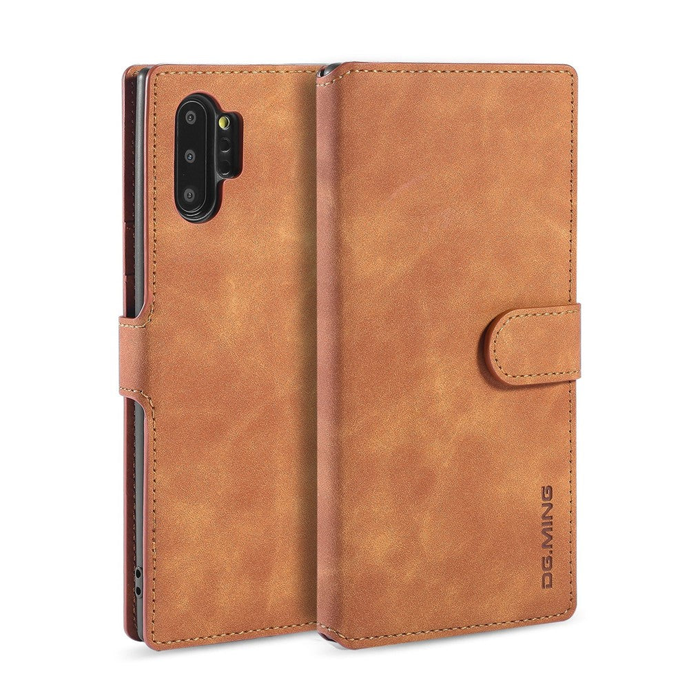 DG.MING Retro Style Læderpung Stand Etui til Samsung Galaxy Note 10 Plus/Note 10 Plus 5G Brun