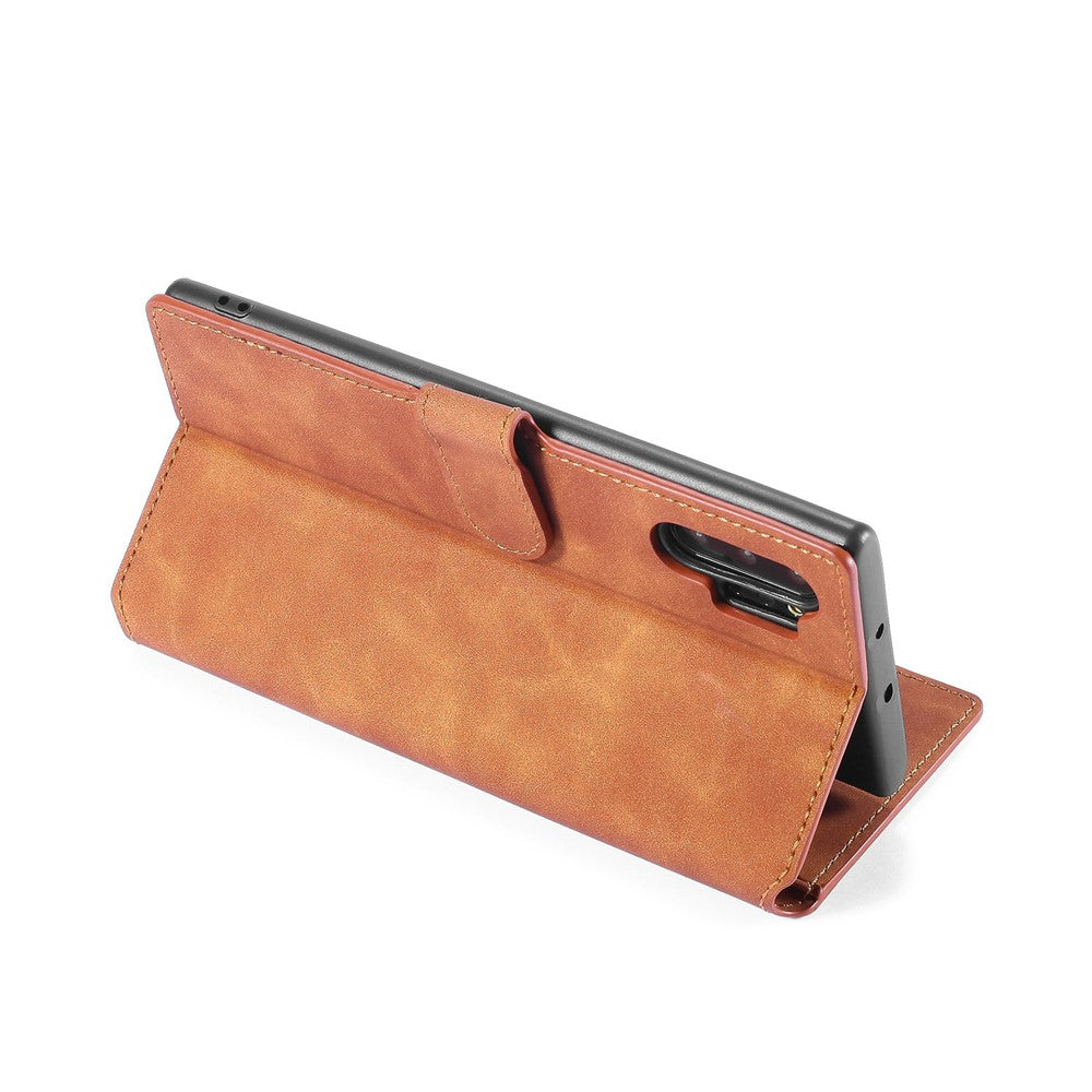 DG.MING Retro Style Læderpung Stand Etui til Samsung Galaxy Note 10 Plus/Note 10 Plus 5G Brun