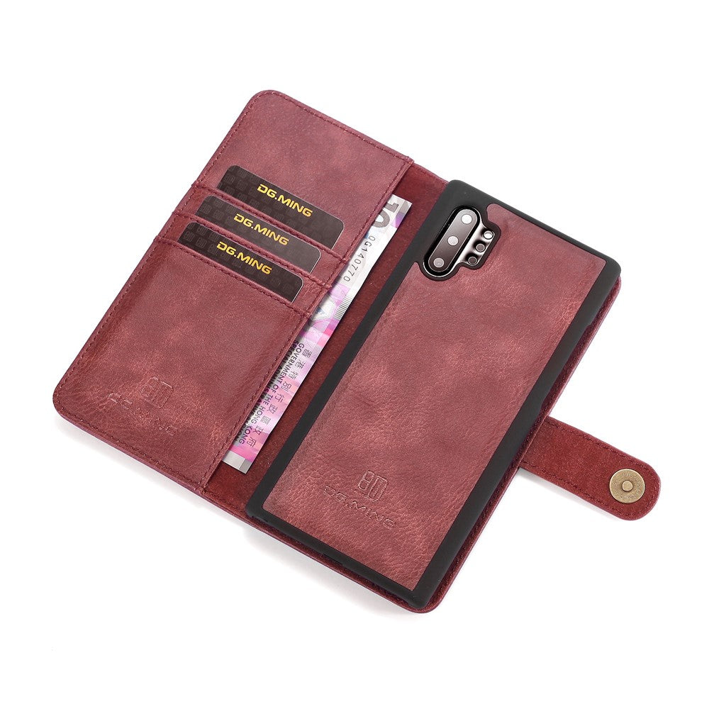 DG.MING telefoncover til Samsung Galaxy Note 10 Plus / Note 10 Plus 5G aftageligt 2-i-1 pung splatlæder + PC-bagcover