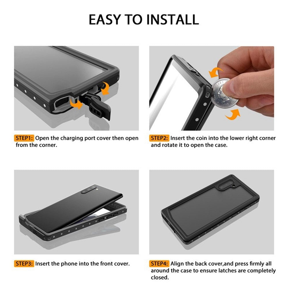 REDPEPPER IP68 Waterproof Protection Phone Case Covering for Samsung Galaxy Note 10 [Support Fingerprint Unlock] [Clear Back]