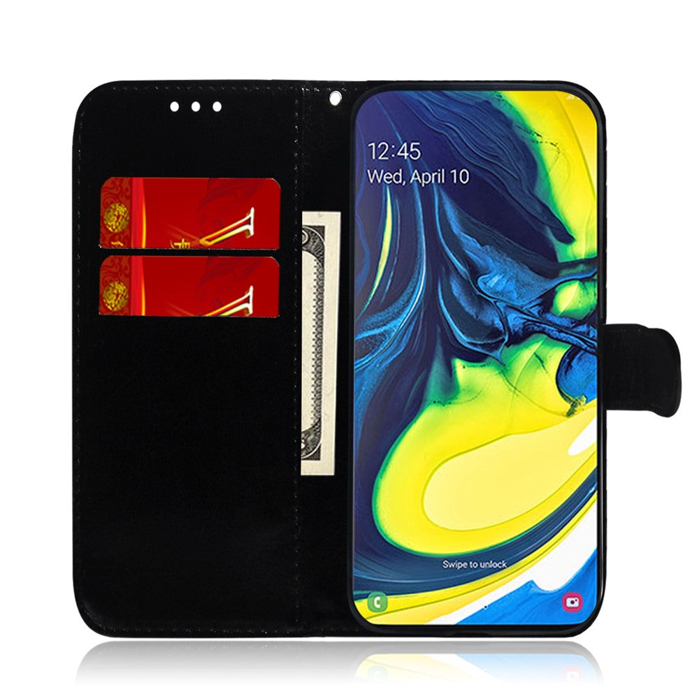 For Samsung Galaxy A80 / A90 Clean Color Flower Pattern Wallet Stand Leather Phone Cover Protective Phone Case with Lanyard