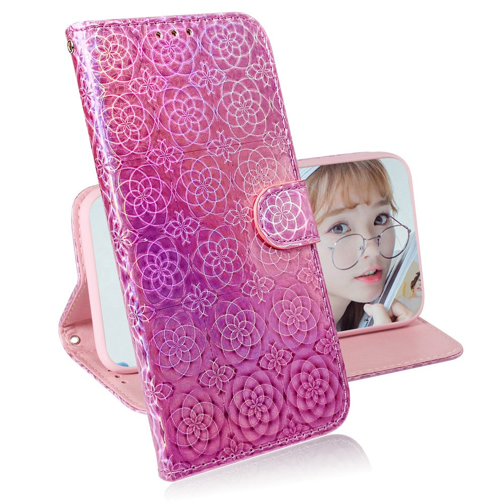 Phone Case for Samsung Galaxy A20e Flower Pattern TPU + PU Leather Stand Wallet Phone Cover Shell