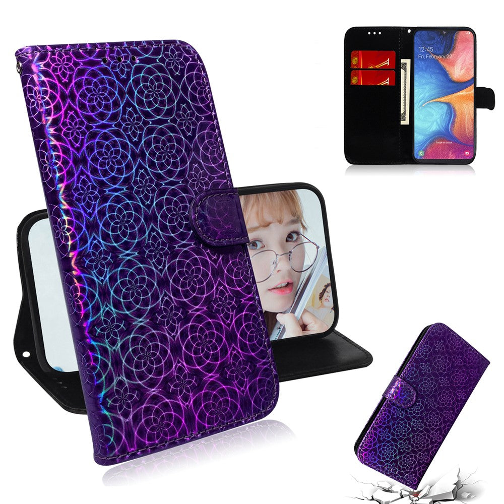 Phone Case for Samsung Galaxy A20e Flower Pattern TPU + PU Leather Stand Wallet Phone Cover Shell