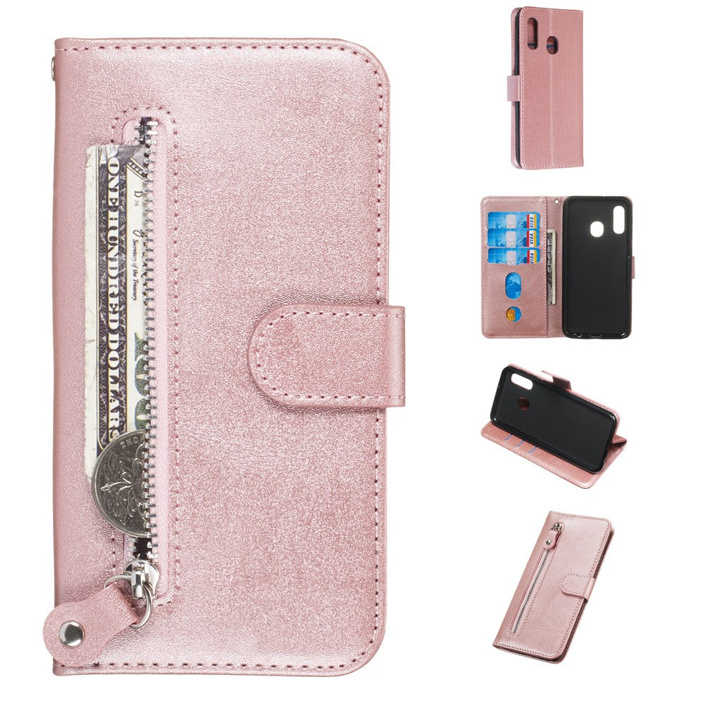 Pungetuiskort etui læder flip cover til Samsung Galaxy A20e med lynlåslomme