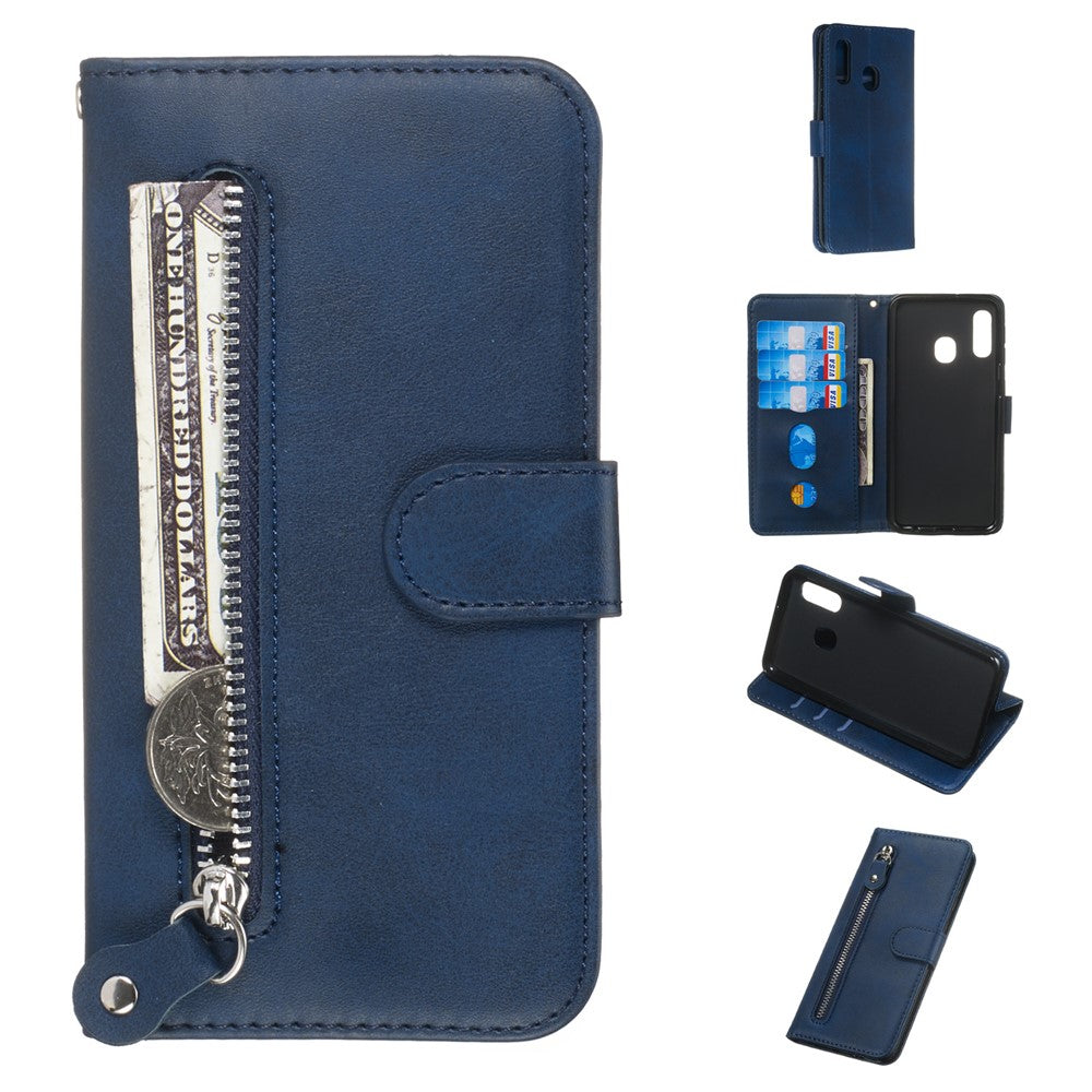 Pungetuiskort etui læder flip cover til Samsung Galaxy A20e med lynlåslomme