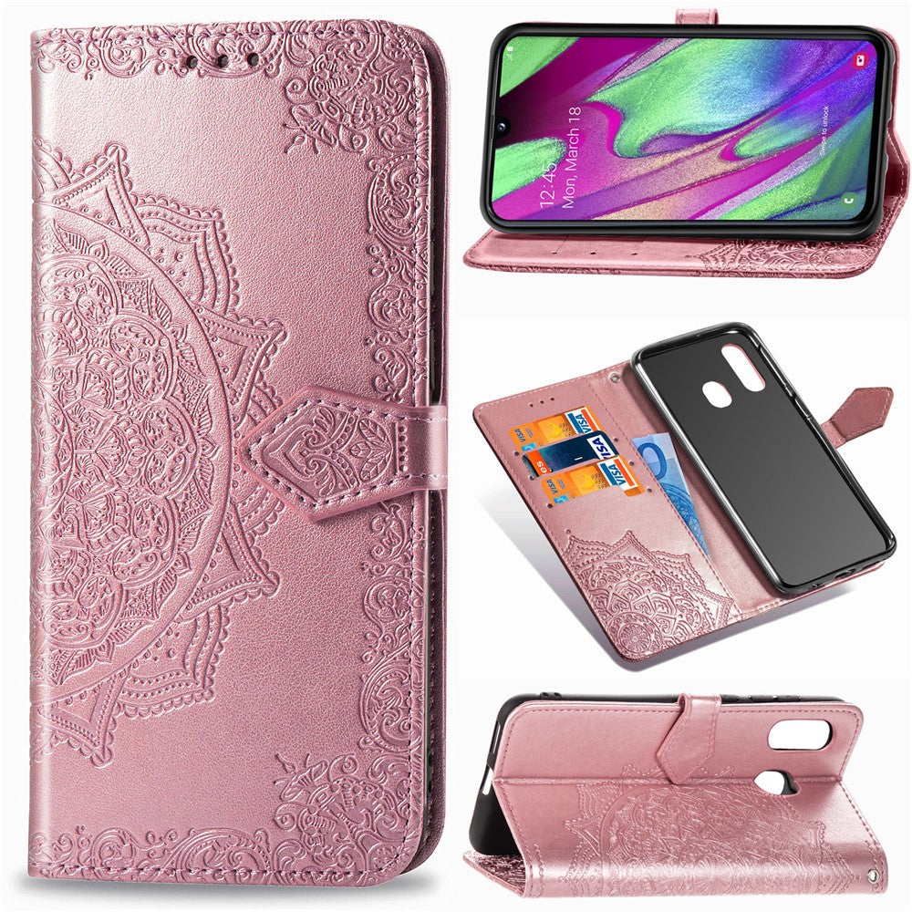 Embossed Mandala Flower Leather Wallet Case for Samsung Galaxy A40