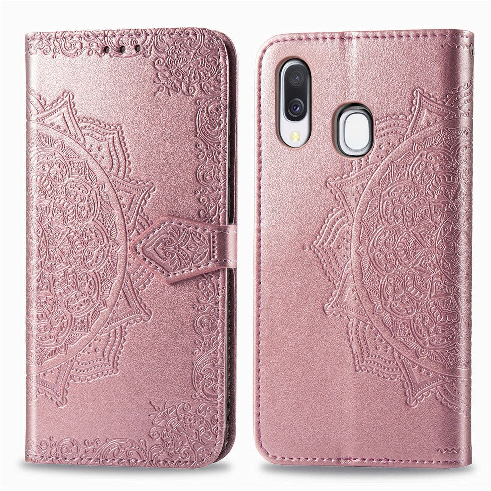 Embossed Mandala Flower Leather Wallet Case for Samsung Galaxy A40