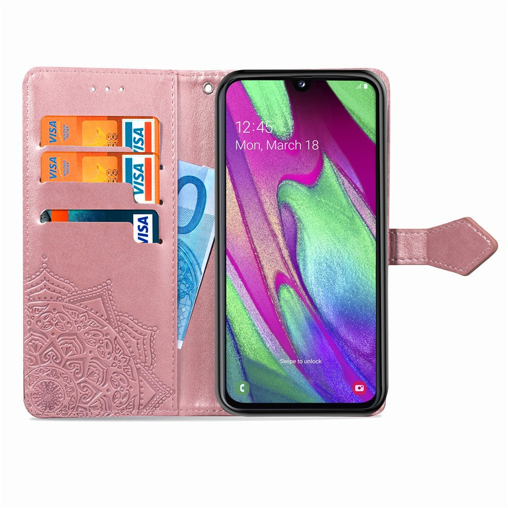 Embossed Mandala Flower Leather Wallet Case for Samsung Galaxy A40