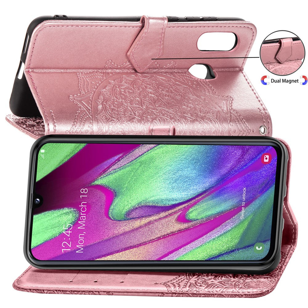 Embossed Mandala Flower Leather Wallet Case for Samsung Galaxy A40