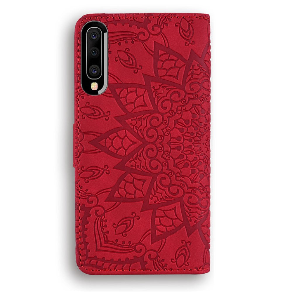 Imprint Mandala Blomsterstativ Pung Læder Etui Cover til Samsung Galaxy A50/A50s/A30s