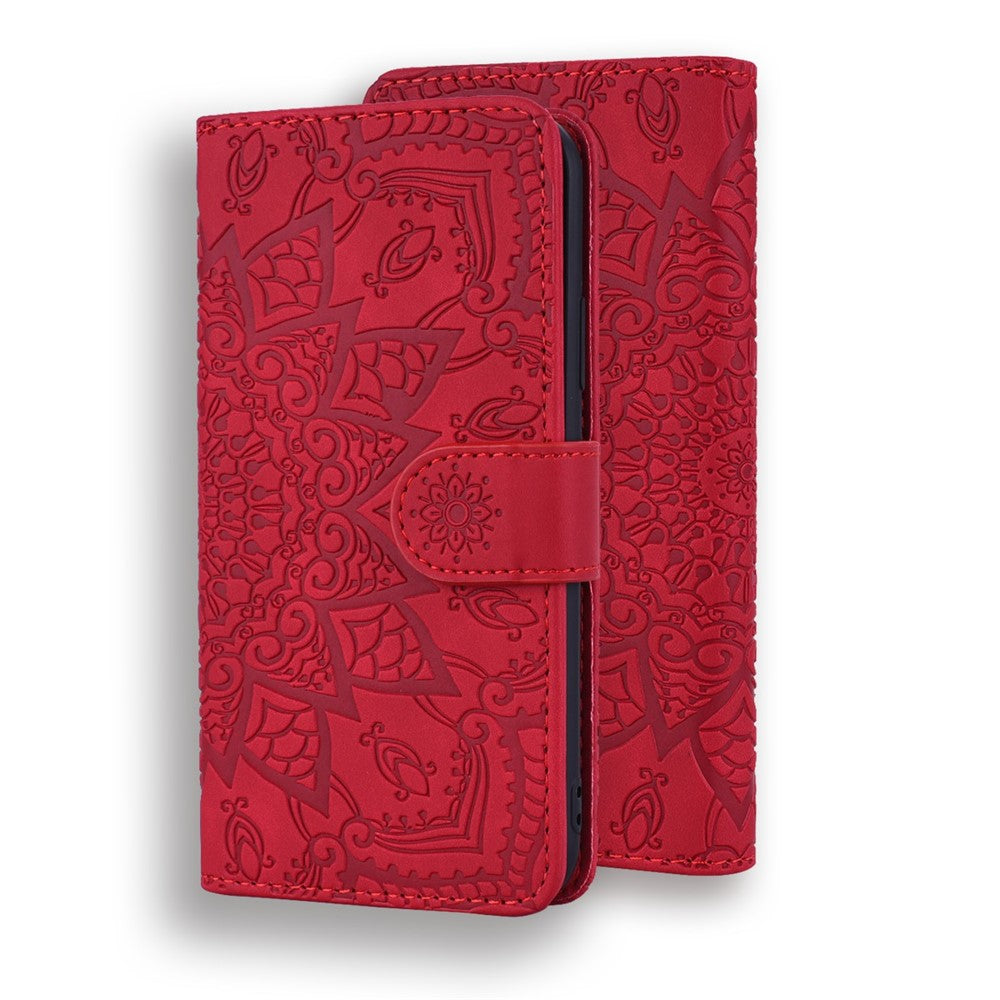 Imprint Mandala Blomsterstativ Pung Læder Etui Cover til Samsung Galaxy A50/A50s/A30s