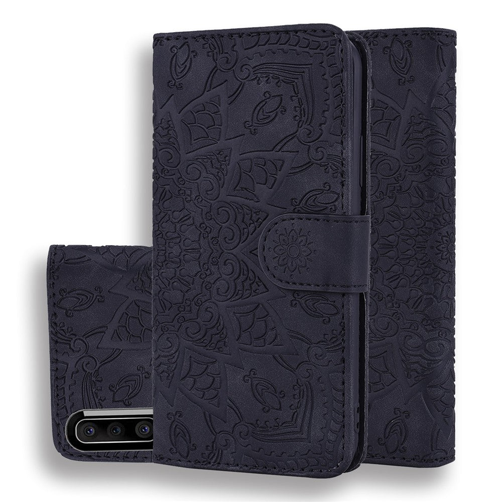 Imprint Mandala Blomsterstativ Pung Læder Etui Cover til Samsung Galaxy A50/A50s/A30s