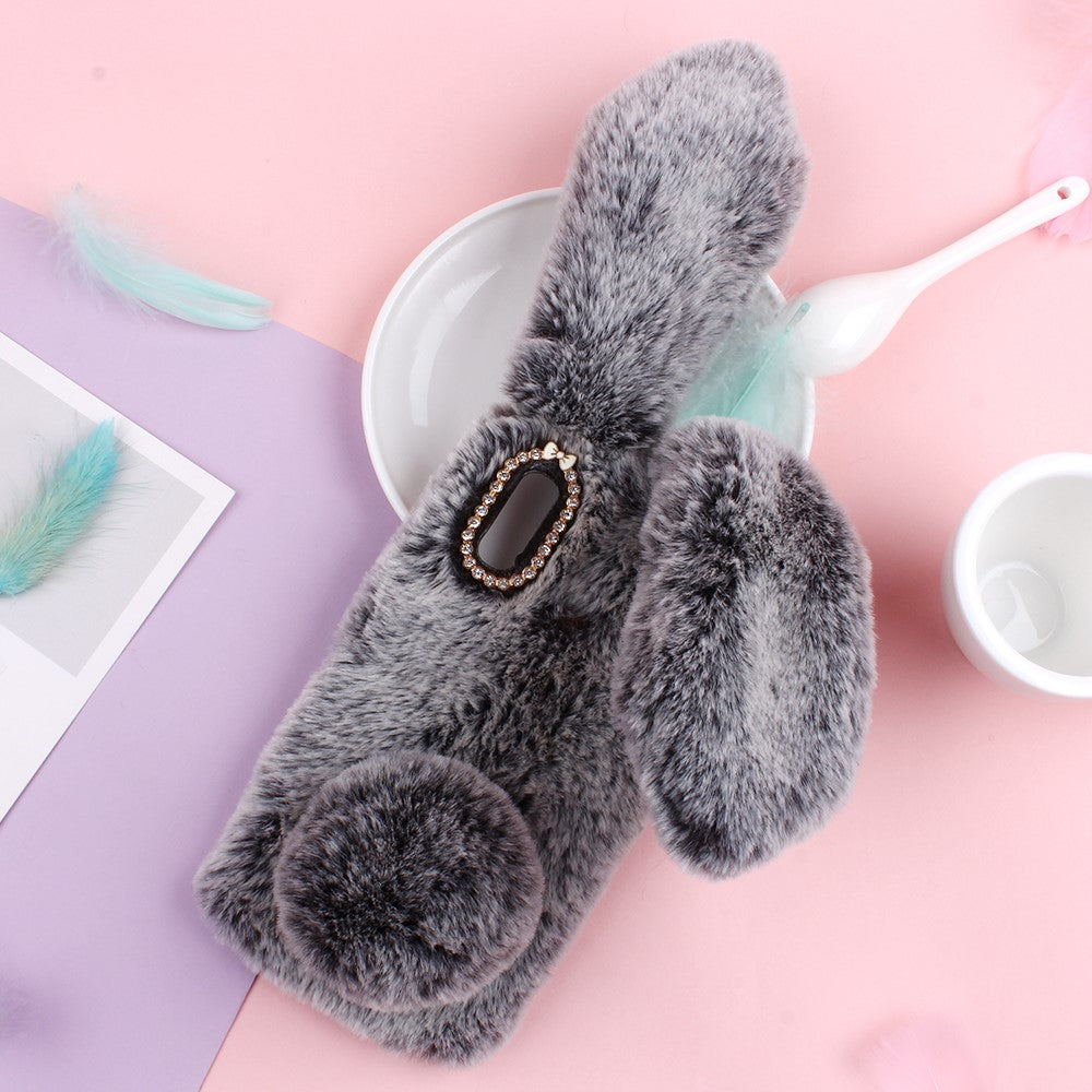Rabbit Shape Fluffy Fur Coated TPU Phone Case for Samsung Galaxy A20e Cell Phone Accessory