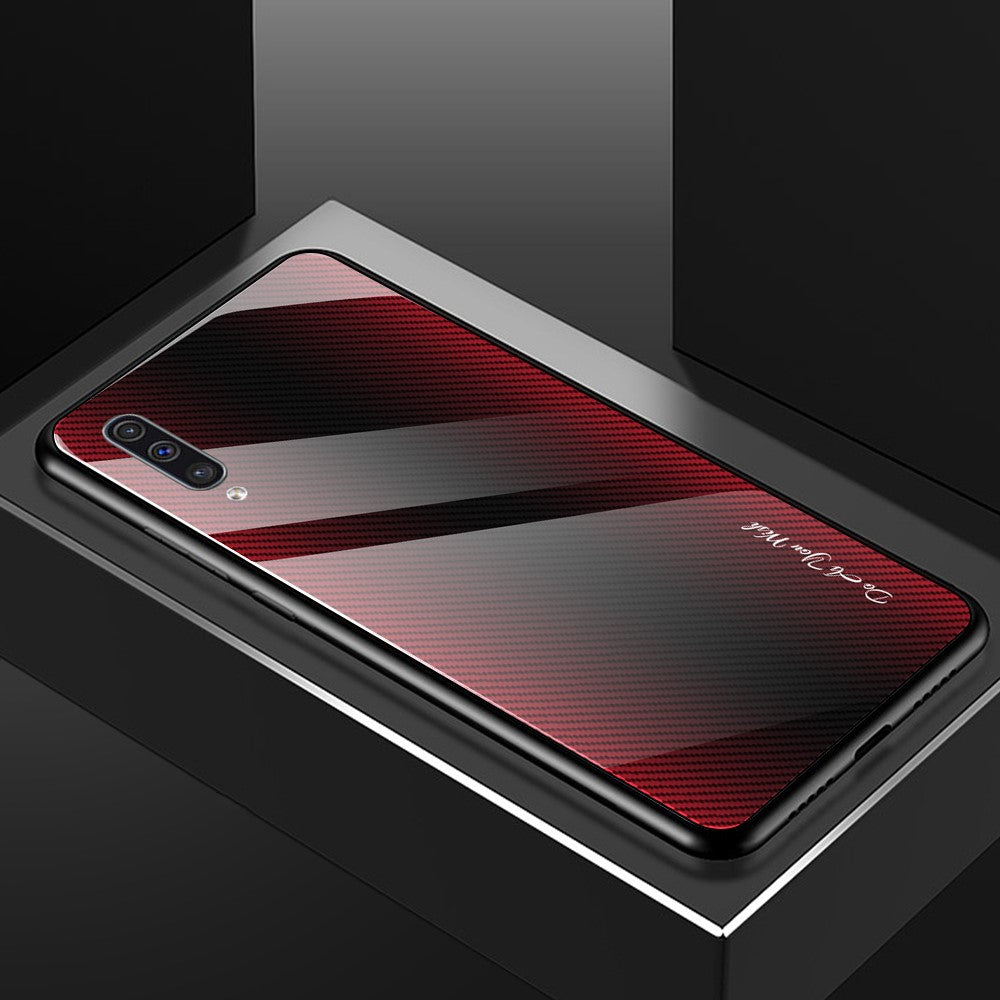 Carbon Fibre Texture Glass Back + TPU Hybrid Case for Samsung Galaxy A50/A50s/A30s