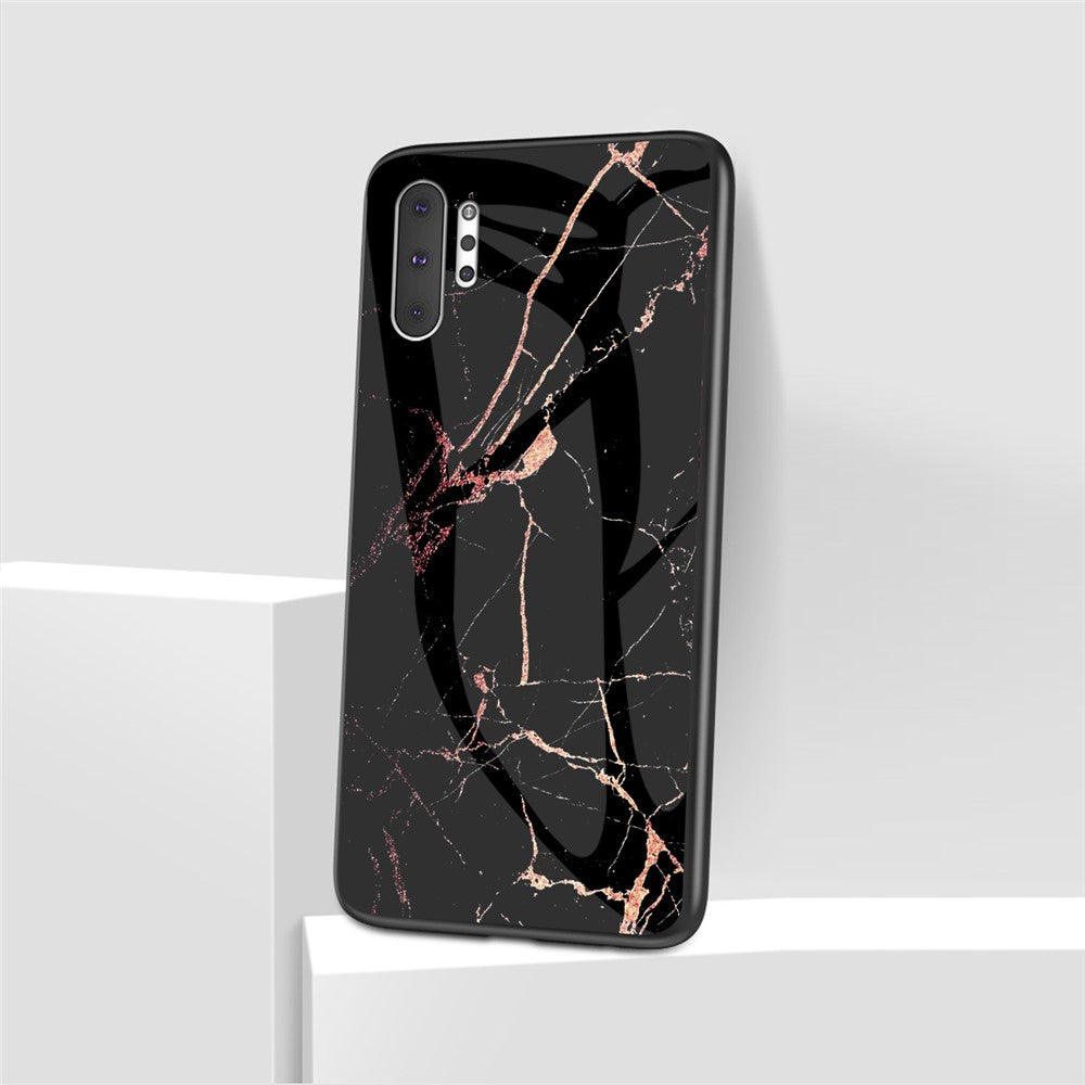 Marmorstruktur Hærdet Glas + PC + TPU Hybridcover til Samsung Galaxy Note 10 Plus 5G / Note 10 Plus