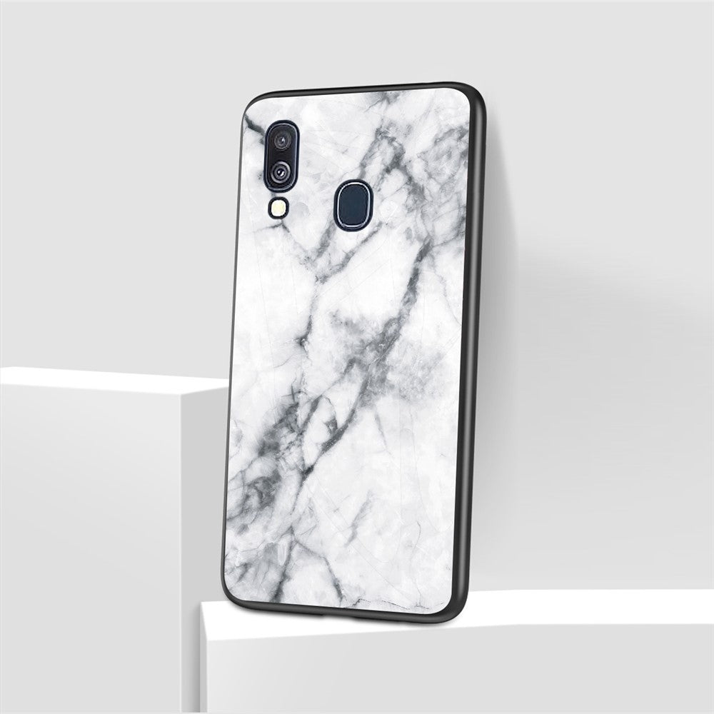 Marble Grain Pattern Tempered Glass PC + TPU Combo Case for Samsung Galaxy A40