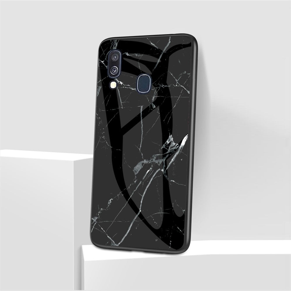 Marble Grain Pattern Tempered Glass PC + TPU Combo Case for Samsung Galaxy A40