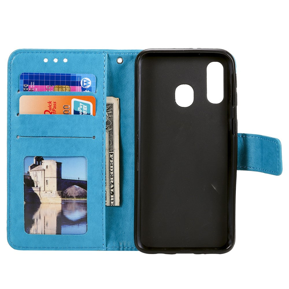 Imprint Sakura Cat Læder Pung Etui Cover til Samsung Galaxy A20e/A10e