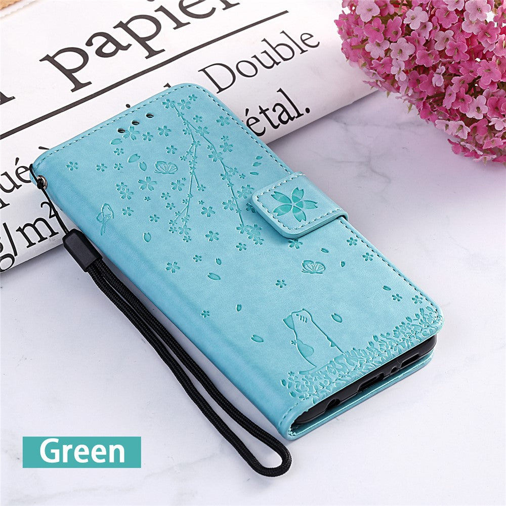 Imprint Sakura Cat Leather Cover for Samsung Galaxy A50 / A30s / A50s