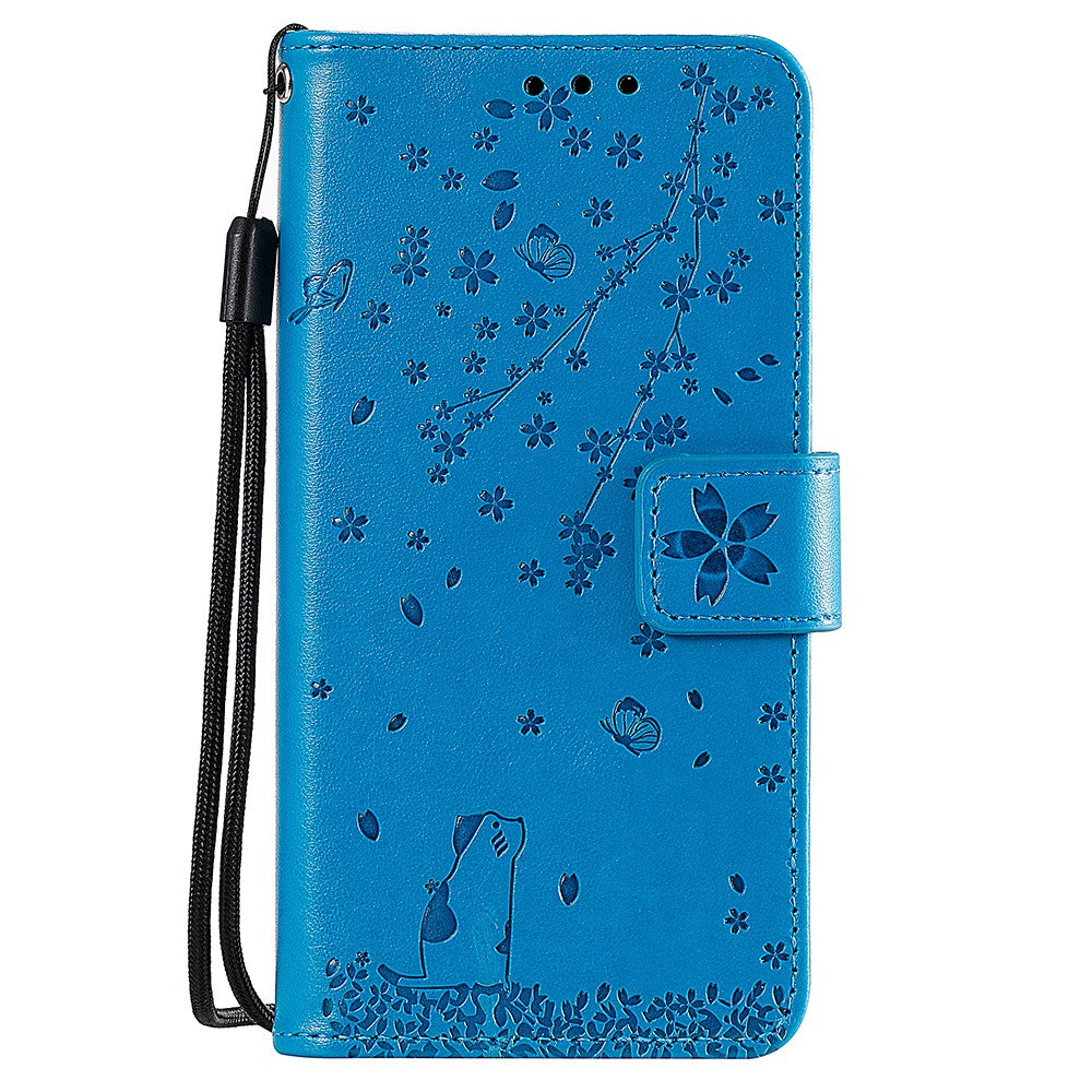 Imprint Sakura Cat Leather Cover for Samsung Galaxy A50 / A30s / A50s