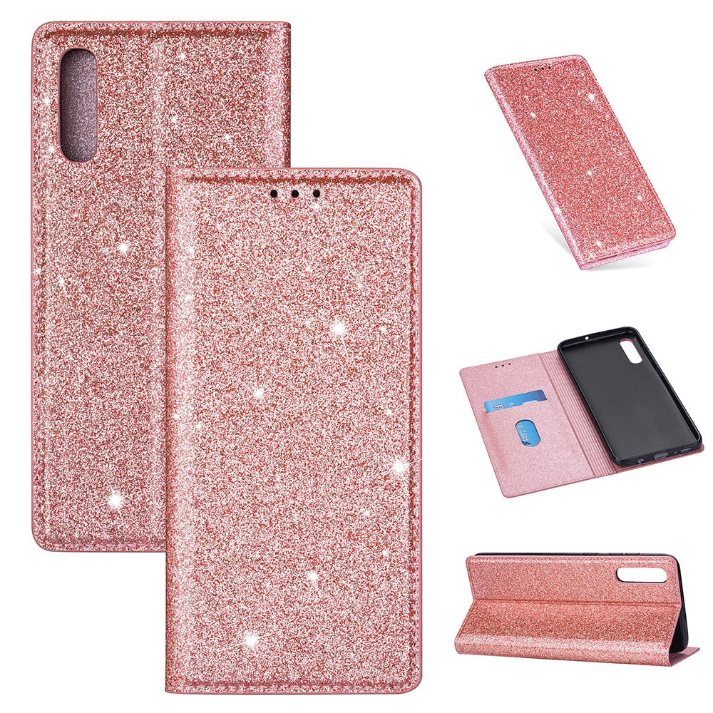 Flash Powder Leather Stand Case with Card Slot for Samsung Galaxy A50