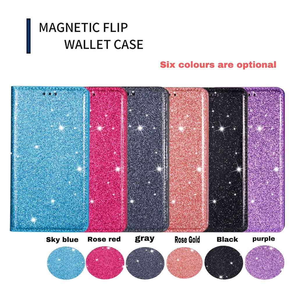 Flash Powder Leather Stand Case with Card Slot for Samsung Galaxy A50