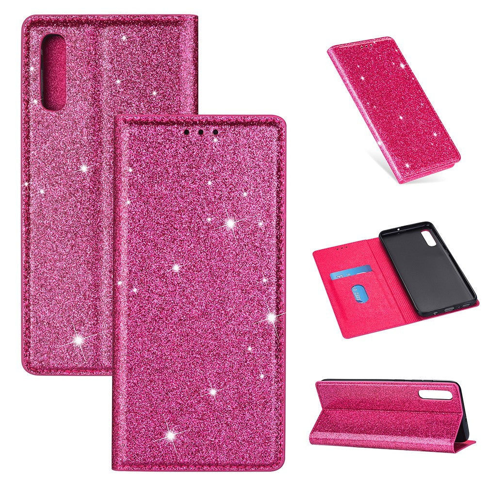 Flash Powder Leather Stand Case with Card Slot for Samsung Galaxy A50