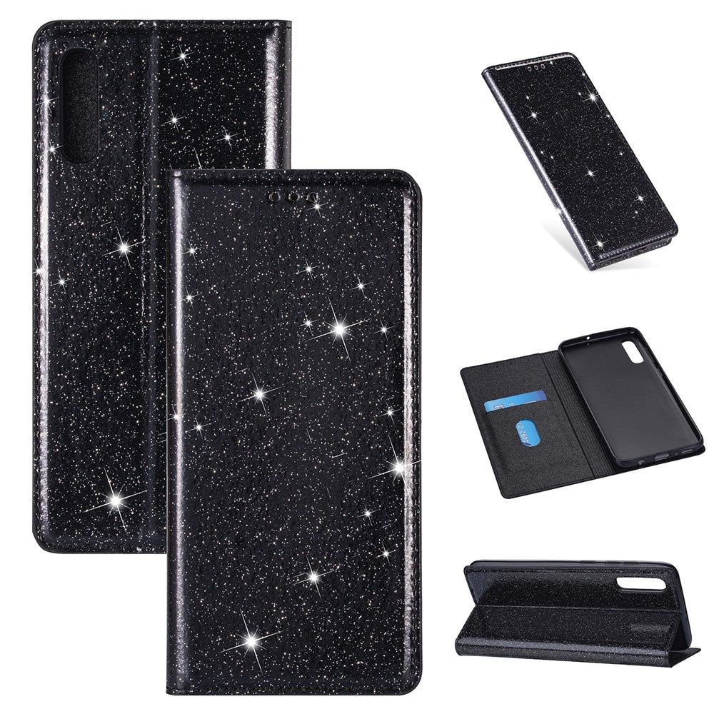 Flash Powder Leather Stand Case with Card Slot for Samsung Galaxy A50