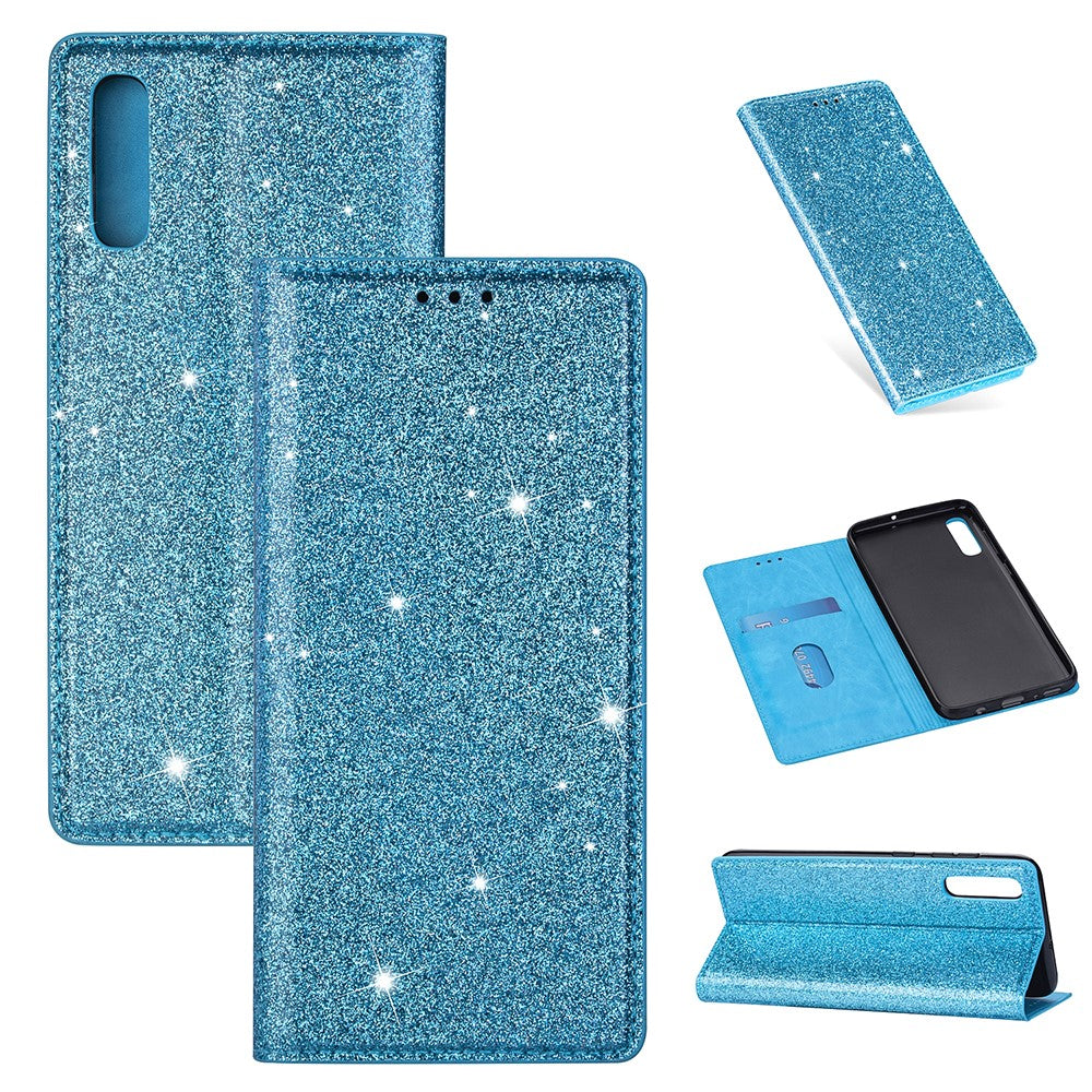 Flash Powder Leather Stand Case with Card Slot for Samsung Galaxy A50