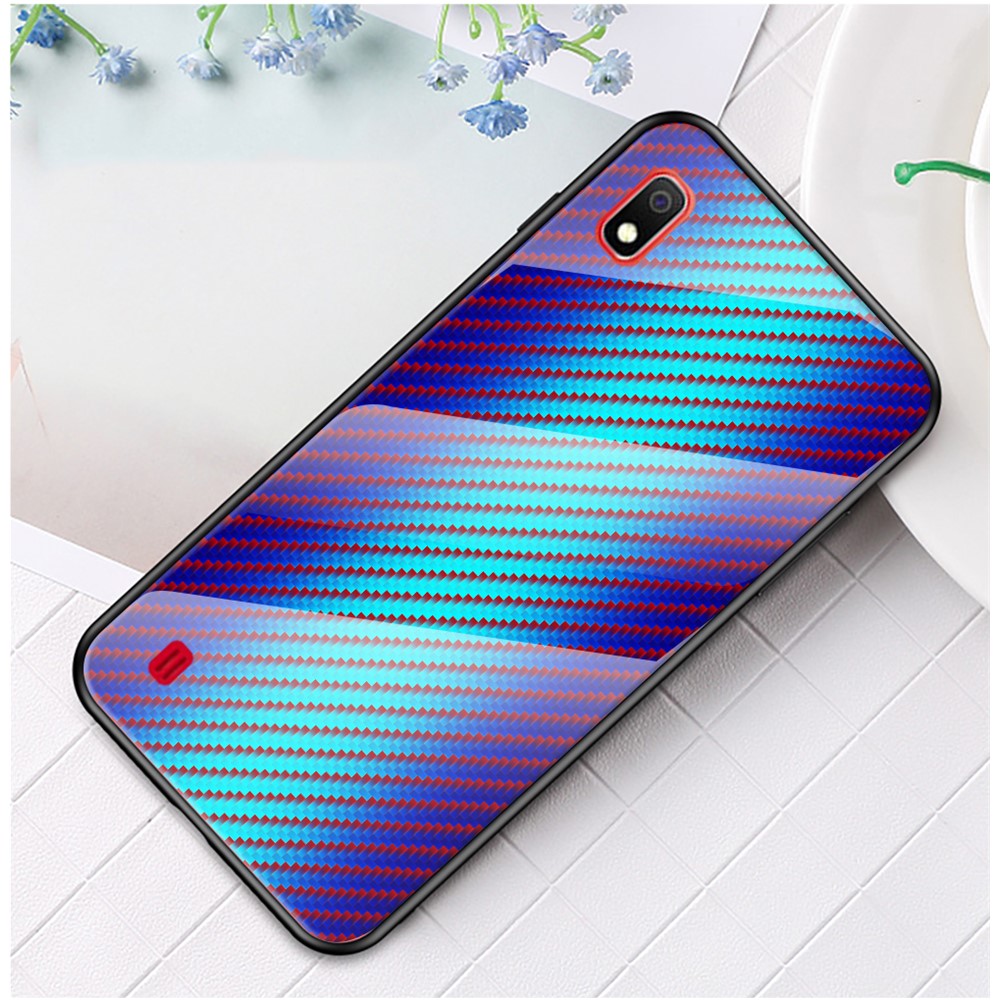 Samsung Galaxy A10 Kolfiberstruktur Härdat Glas + PC + TPU Skal