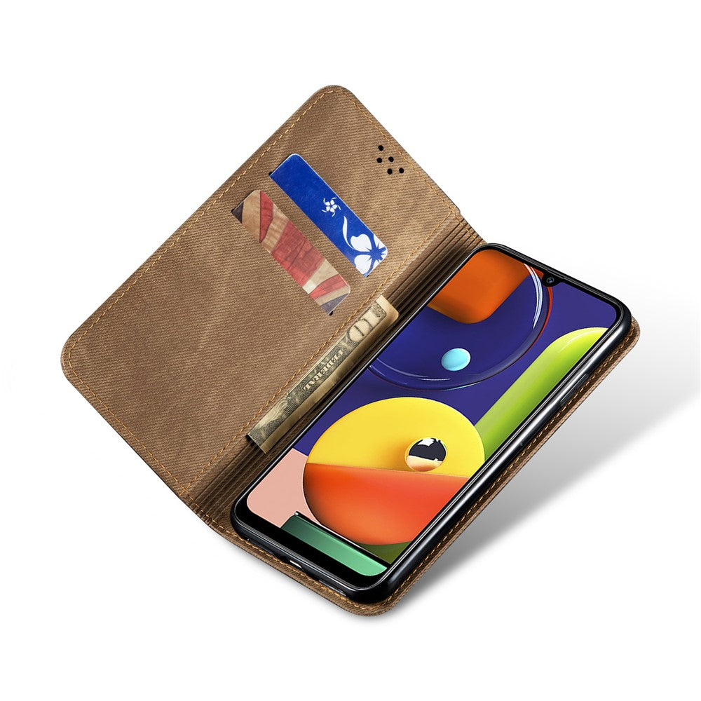 Jeans Cloth Texture Retro Style Flip Leather Case for Samsung Galaxy A50/A50s/A30s