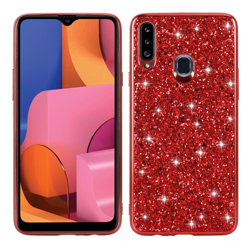 Sparkle Sequins Galvanisering TPU Ramme+PC Telefon Beskyttelsescover til Samsung Galaxy A20s