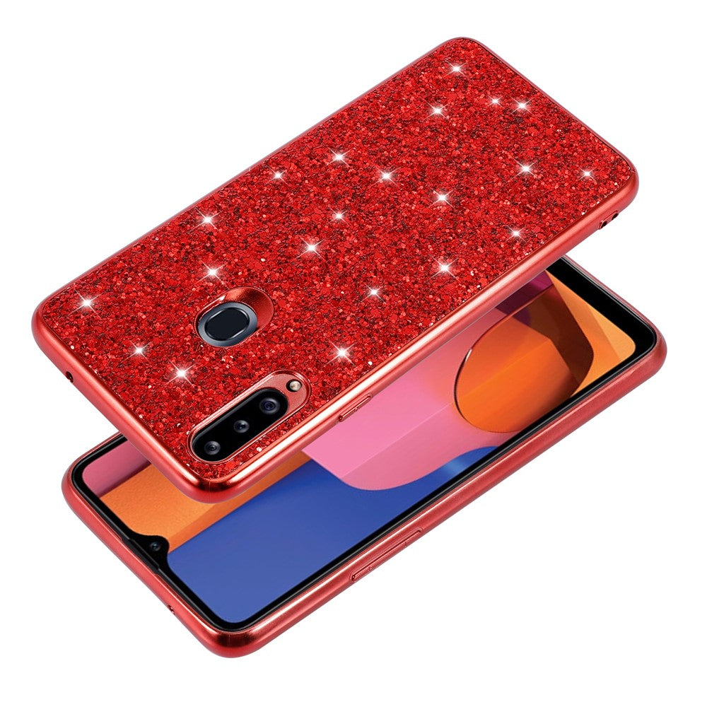 Sparkle Sequins Galvanisering TPU Ramme+PC Telefon Beskyttelsescover til Samsung Galaxy A20s