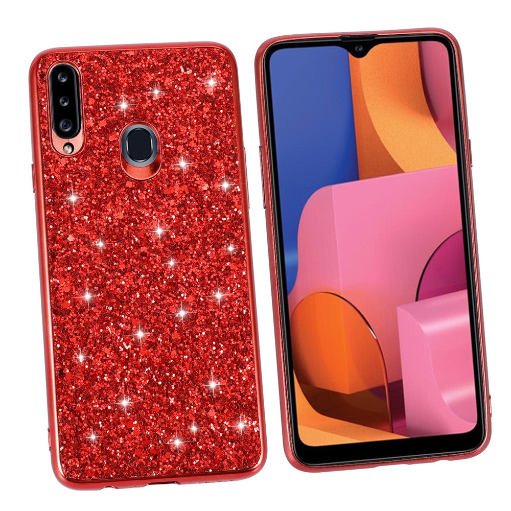 Sparkle Sequins Galvanisering TPU Ramme+PC Telefon Beskyttelsescover til Samsung Galaxy A20s