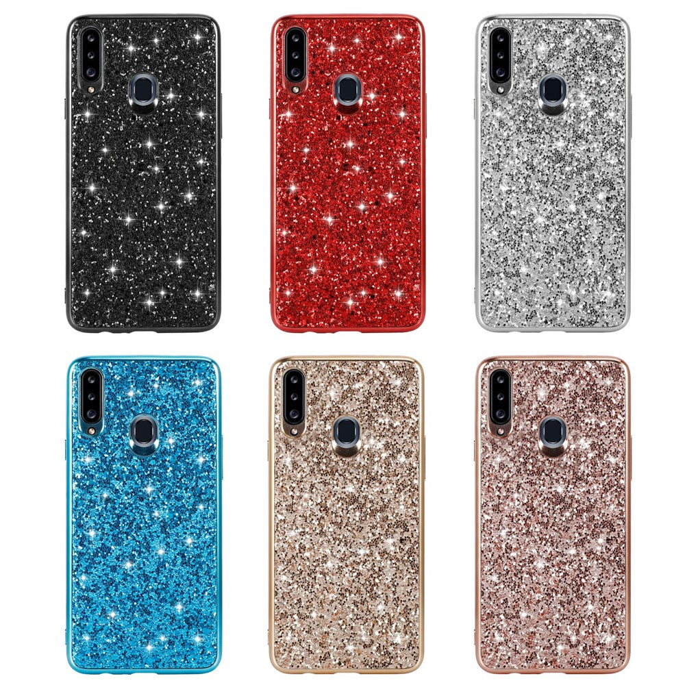 Sparkle Sequins Galvanisering TPU Ramme+PC Telefon Beskyttelsescover til Samsung Galaxy A20s