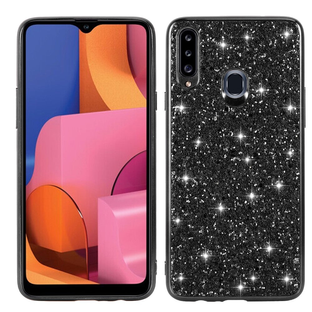Sparkle Sequins Galvanisering TPU Ramme+PC Telefon Beskyttelsescover til Samsung Galaxy A20s