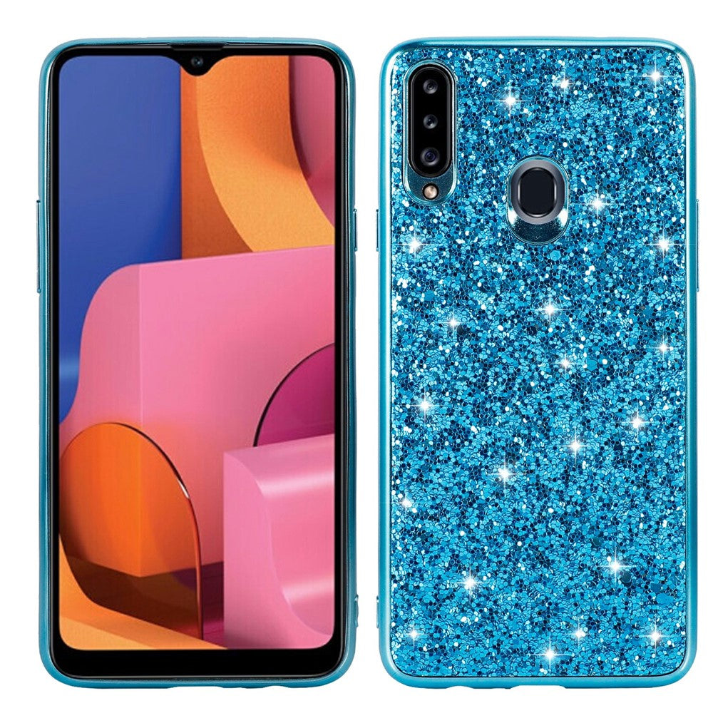 Sparkle Sequins Galvanisering TPU Ramme+PC Telefon Beskyttelsescover til Samsung Galaxy A20s