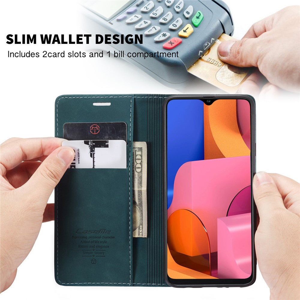 CASEME 013 Series Auto-absorbed Leather Wallet Case with Stand for Samsung Galaxy A20s
