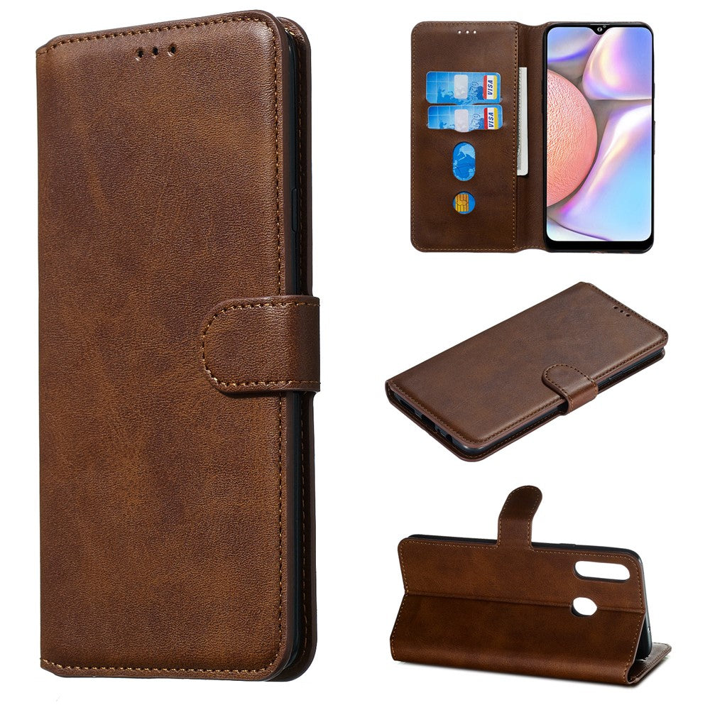 Til Samsung Galaxy A20s ensfarvet beskyttende læderpungcover