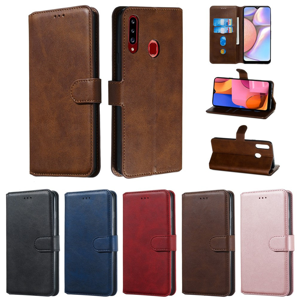 Til Samsung Galaxy A20s ensfarvet beskyttende læderpungcover