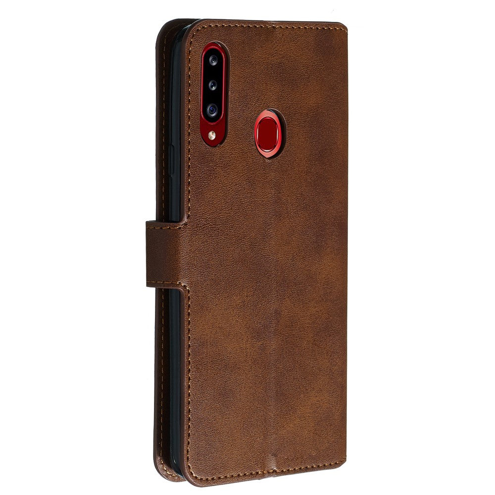 Til Samsung Galaxy A20s ensfarvet beskyttende læderpungcover